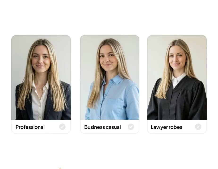 A process poster for the lawyer headshot flow, showing step 2 of creating a professional legal portrait.