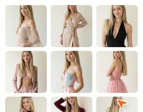 A grid shows a woman in editorial fashion poses for Aragon's Modeling Photos style package.