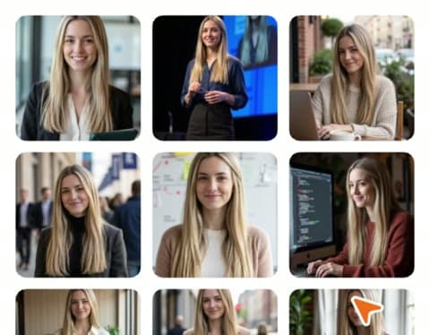 A grid shows a woman coding and giving a TV interview for Aragon's Startup Founder Photos package.