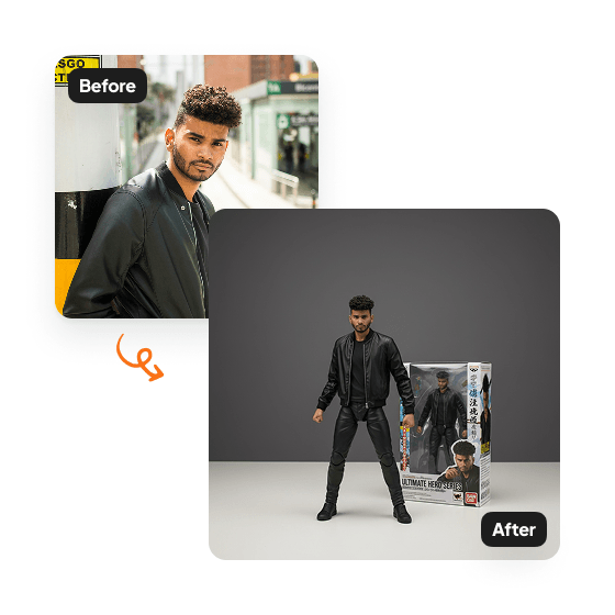 A sample result from the Action Figure Generator, previewing a created look.