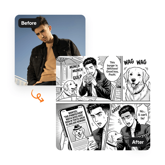 A sample result from the AI Manga Generator, previewing a created look.