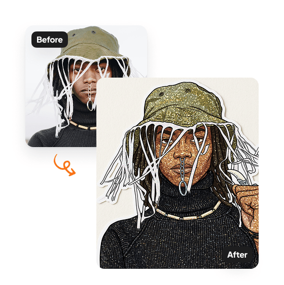 A sample result from the AI Sticker Generator, previewing a created look.