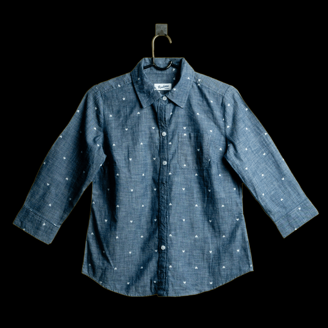 A shirt product photo on a black background, created with the Background Changer.