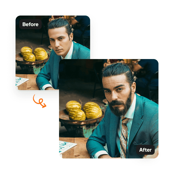 A sample result from the Facial Hair Editor, previewing an edited photo.
