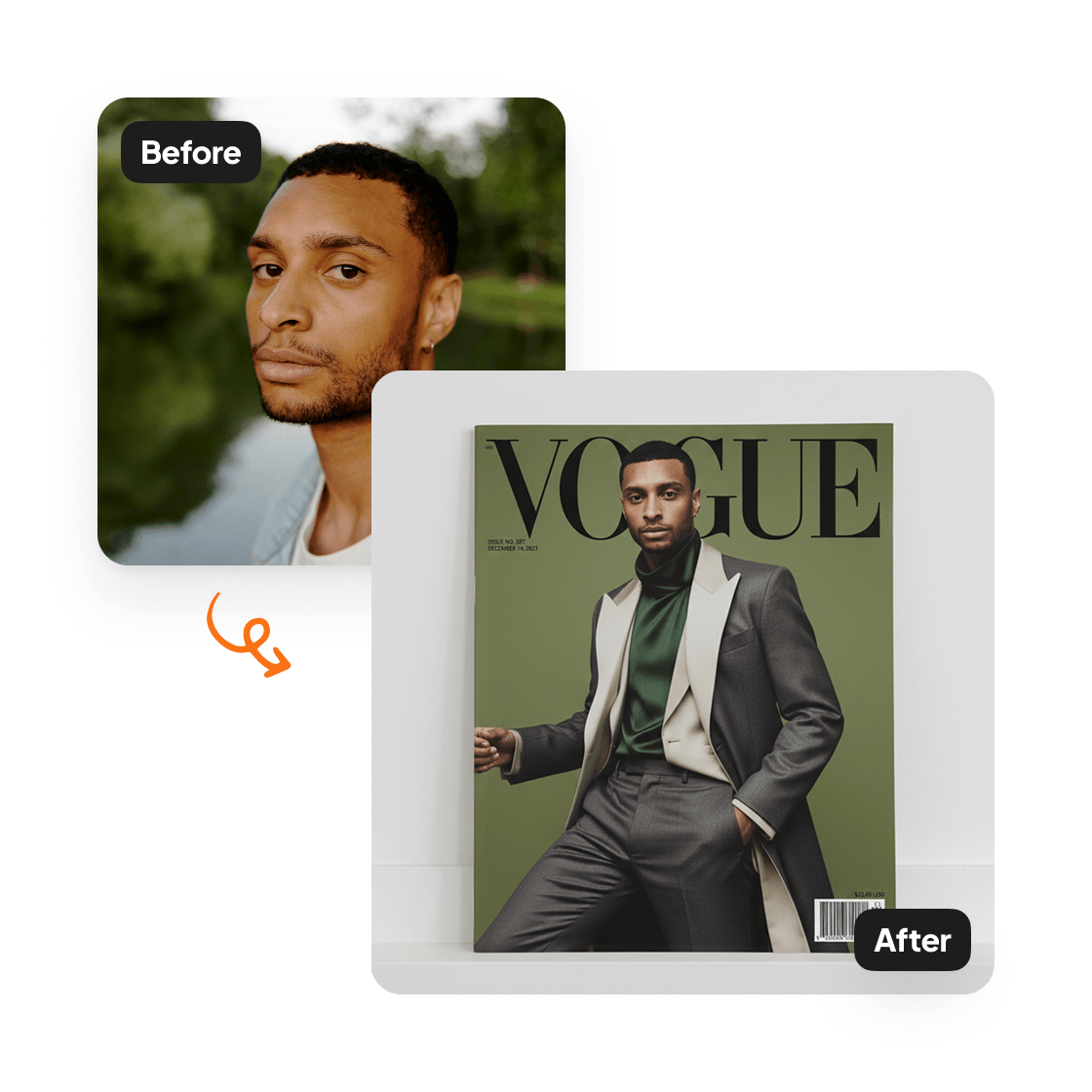 A sample result from the Magazine Cover Generator, previewing a created look.