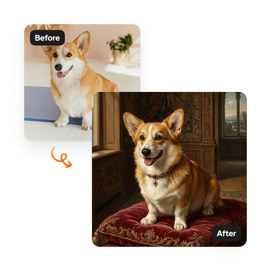 A sample result from the Pet Portrait Generator, previewing a created look.