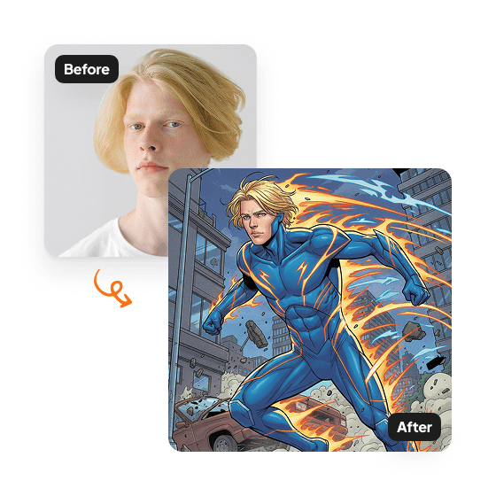 A sample result from the Superhero Generator, previewing a created look.
